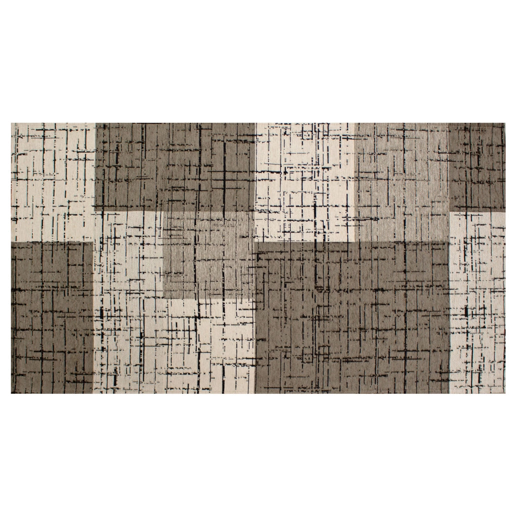 Tappeto Arredo Moderno Morbido in Ciniglia Ingresso Antiscivolo Prodotto Italiano  Soggiorno Camera Salotto Disegni Piazzati Cotone Varie Misure Grande Mondrian/Grigio - 65x220 cm