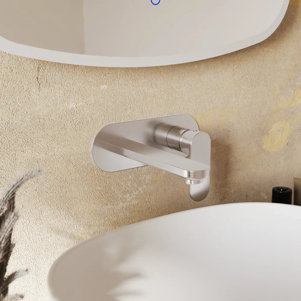 Coppia miscelatori lavabo ad incasso placca stondata bidet senza scarico nickel spazzolato | Margot