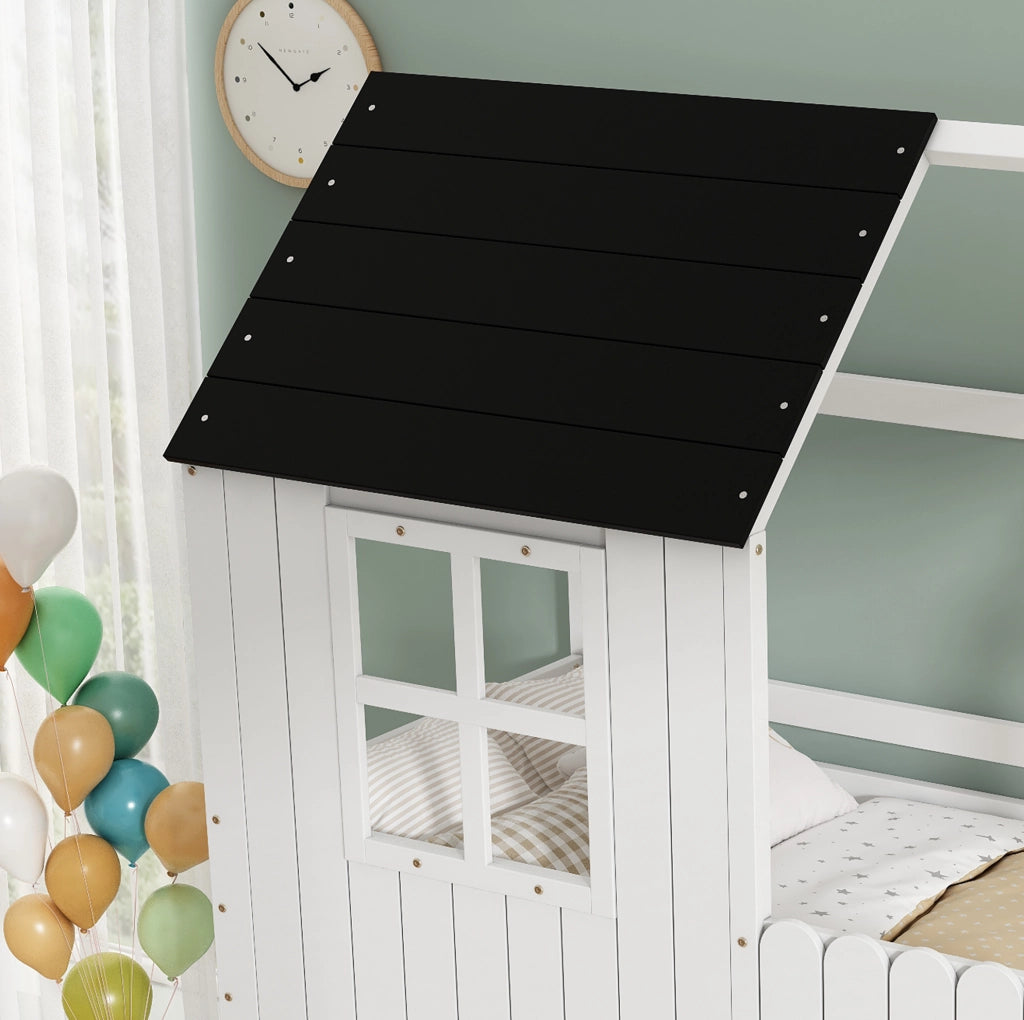 Letto a soppalco per bambini con forma casa e scala a 3 gradini