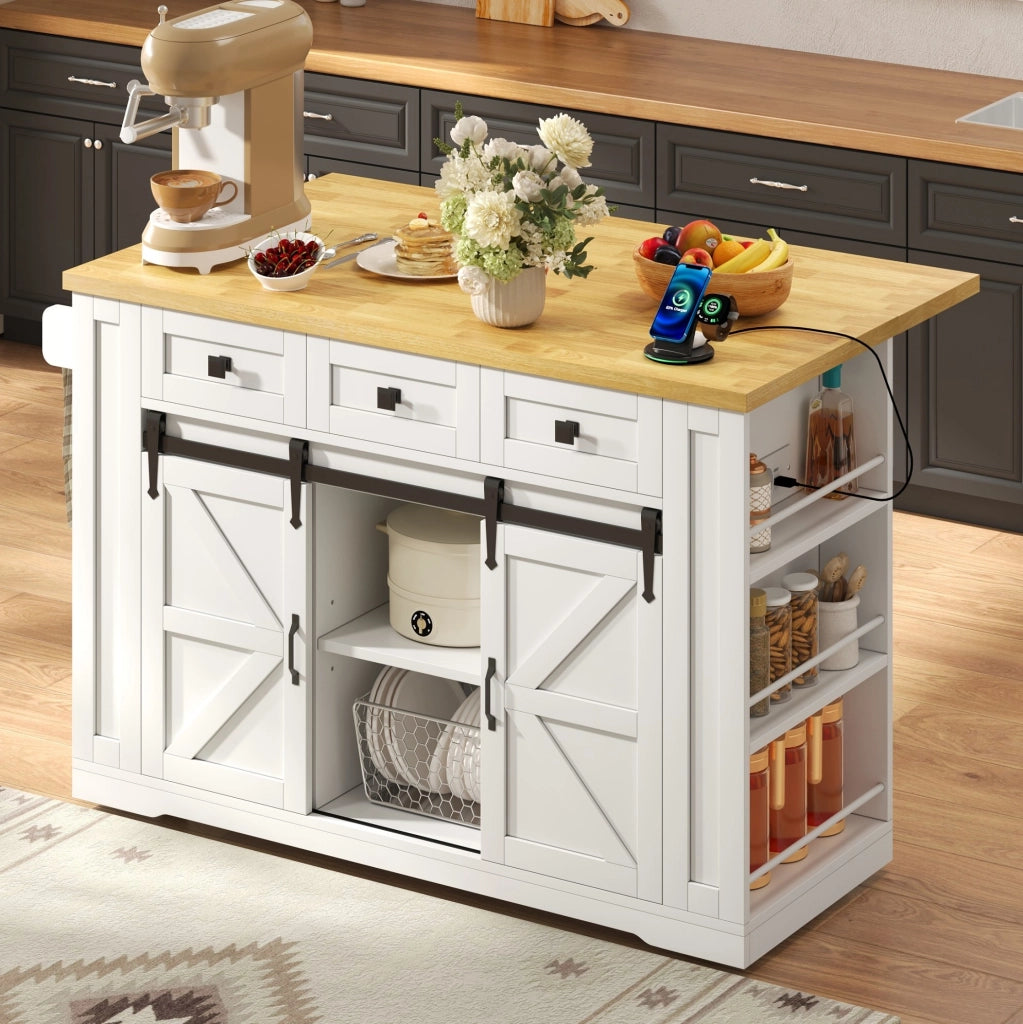 Isola da cucina mobile in MDF con ripiano pieghevole, 130×50(80)×87 cm, con ruote e prese integrate