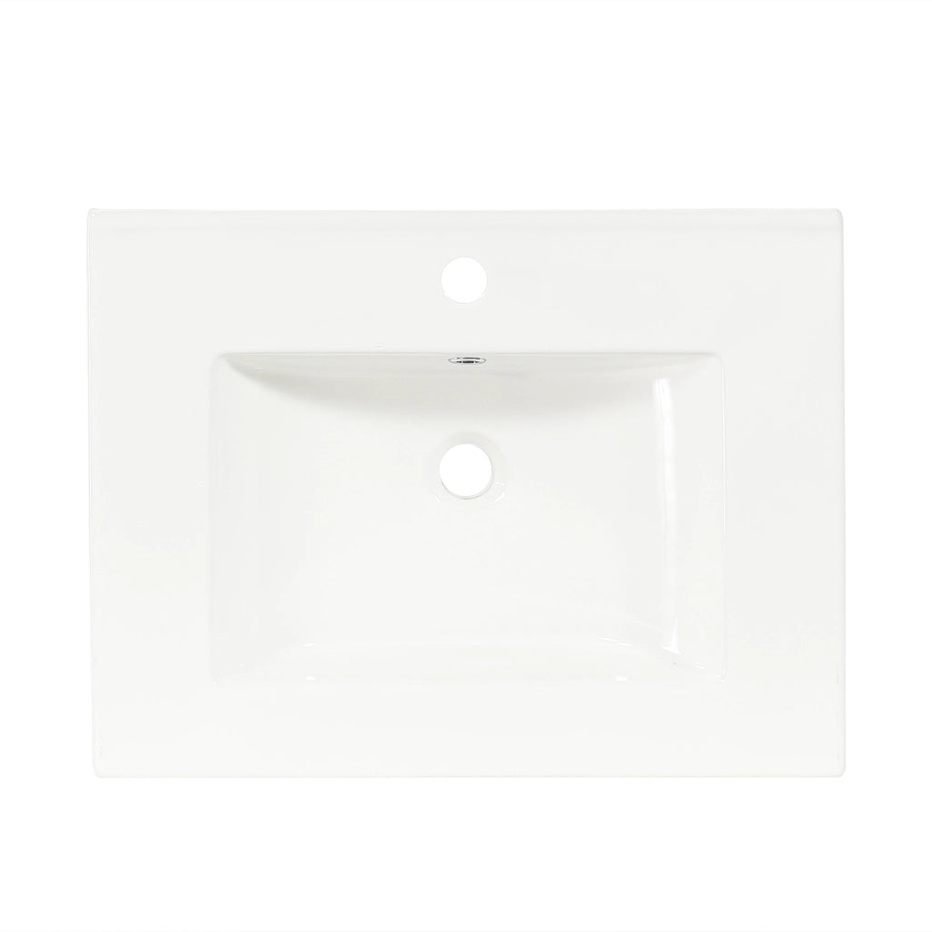Mobile Bagno 61x47x89 cm Noce con Lavabo Ceramico, 2 Ante in Rattan, 2 Ripiani e Piedini Dorati