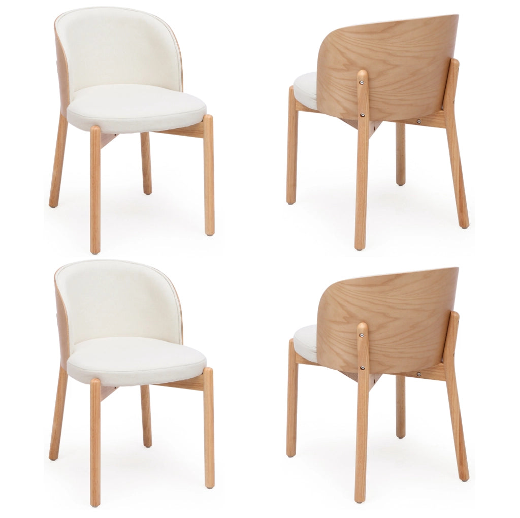 Set 4 sedie da pranzo in legno massello e tessuto di lino naturale HOMVRA