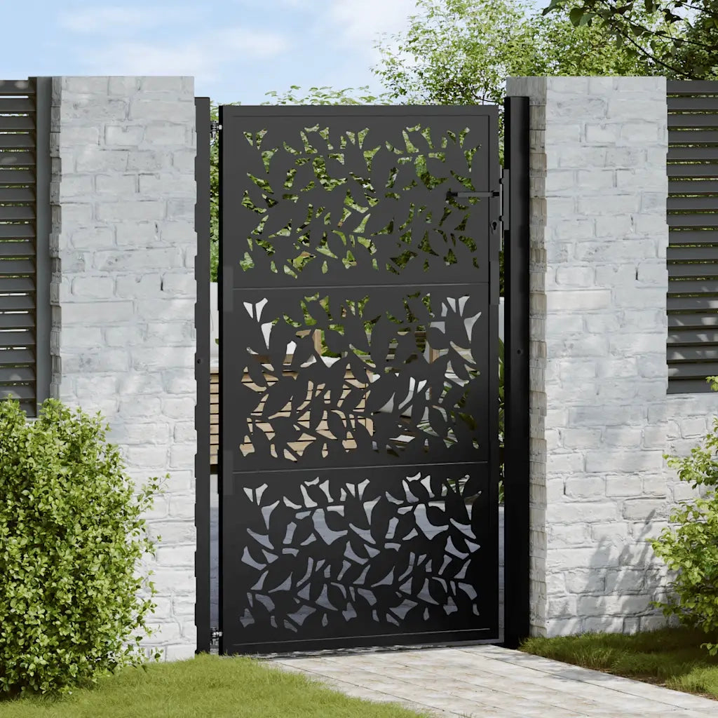Cancello da giardino nero 100x150 cm in acciaio con design a foglia 4100961