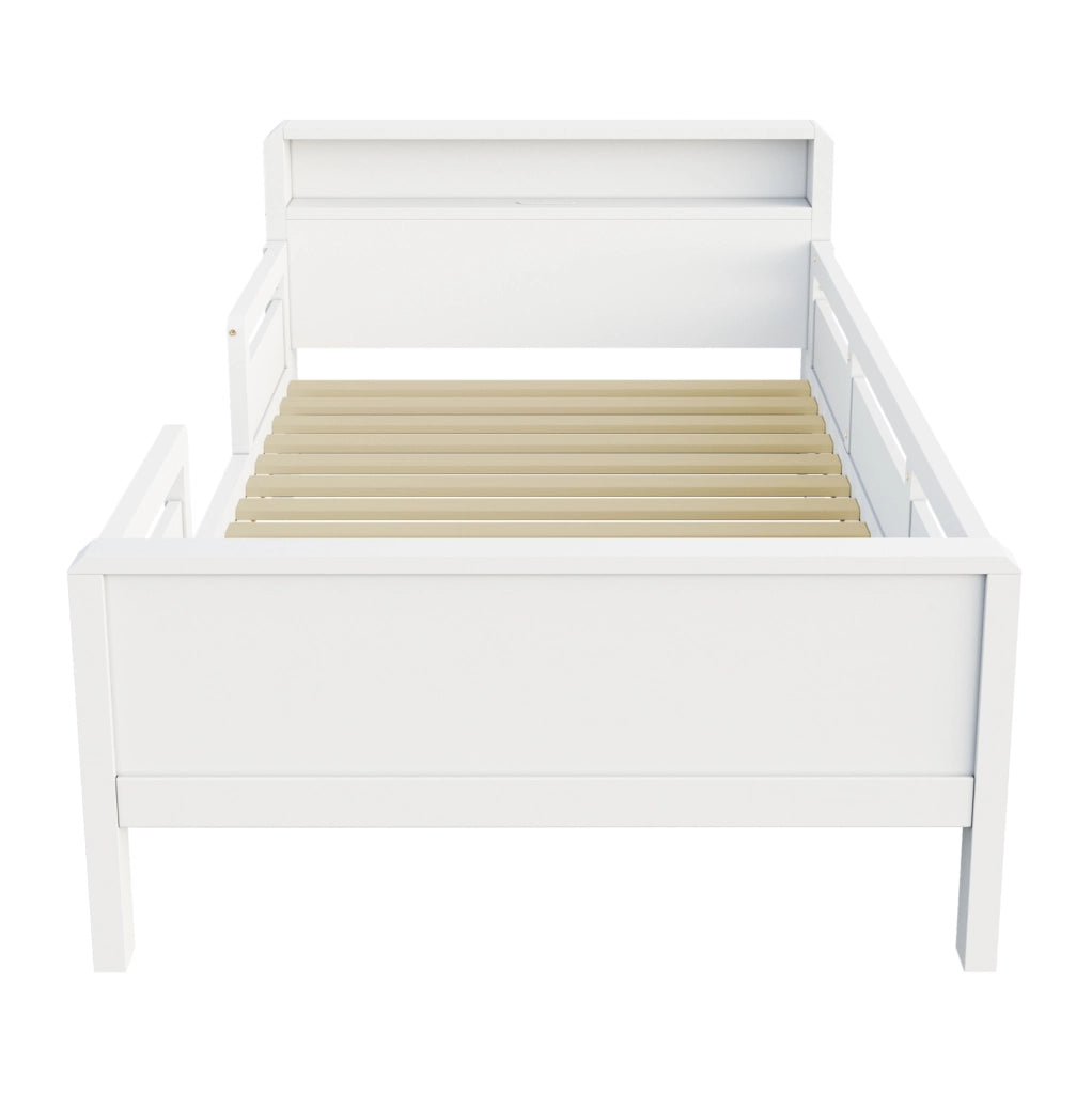 Letto singolo per bambini 90x200 in legno bianco con LED， presa USB e Type-C， senza materasso