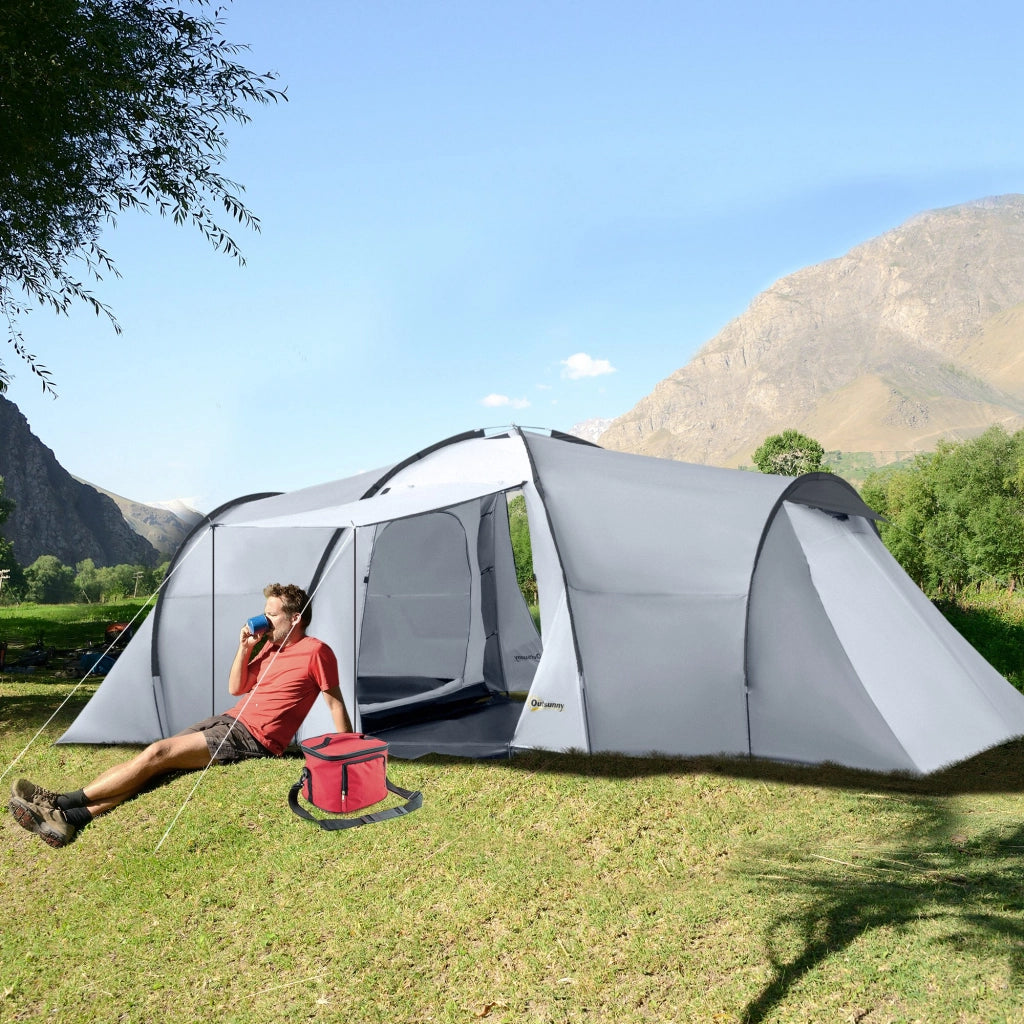 Tenda da Campeggio Familiare a Cupola 4-6 Persone con 2 Camere Soggiorno e Veranda Impermeabile 2000mm Anti-UV Multicolore Facile da Montare