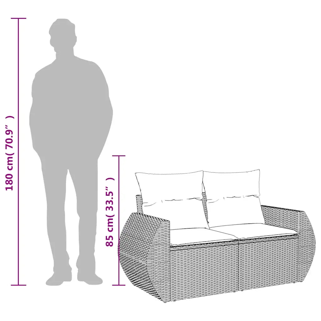 Divano da giardino con cuscini a 2 posti marrone in polyrattan 366245