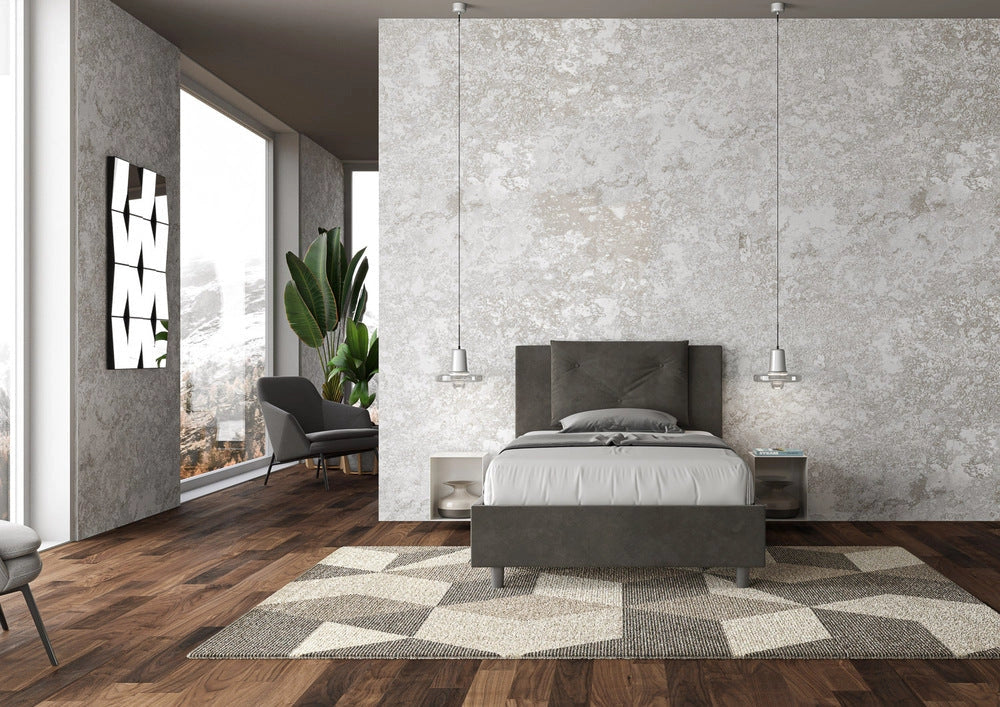 Letto 1 Piazza e Mezzo 130x200 cm con Rete e Contenitore Appia Grigio