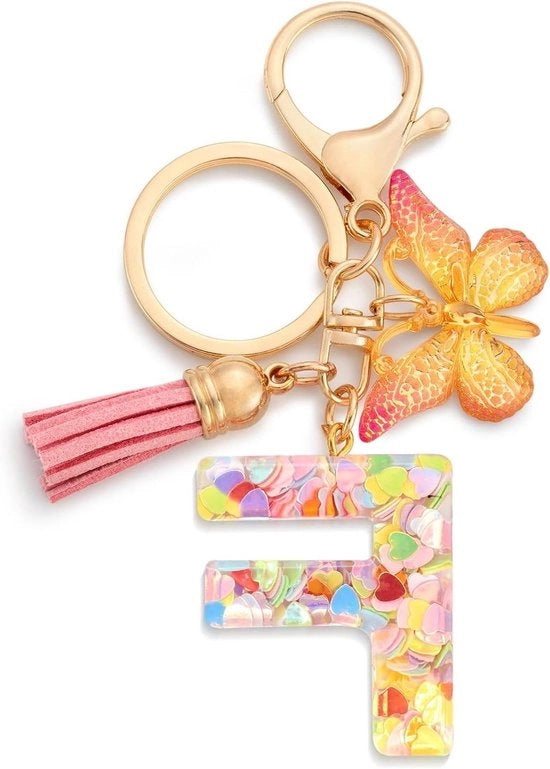Sostegno per chiavi con farfalla e iniziale rosa per ragazze - Carino appoggio per borsa o chiavi