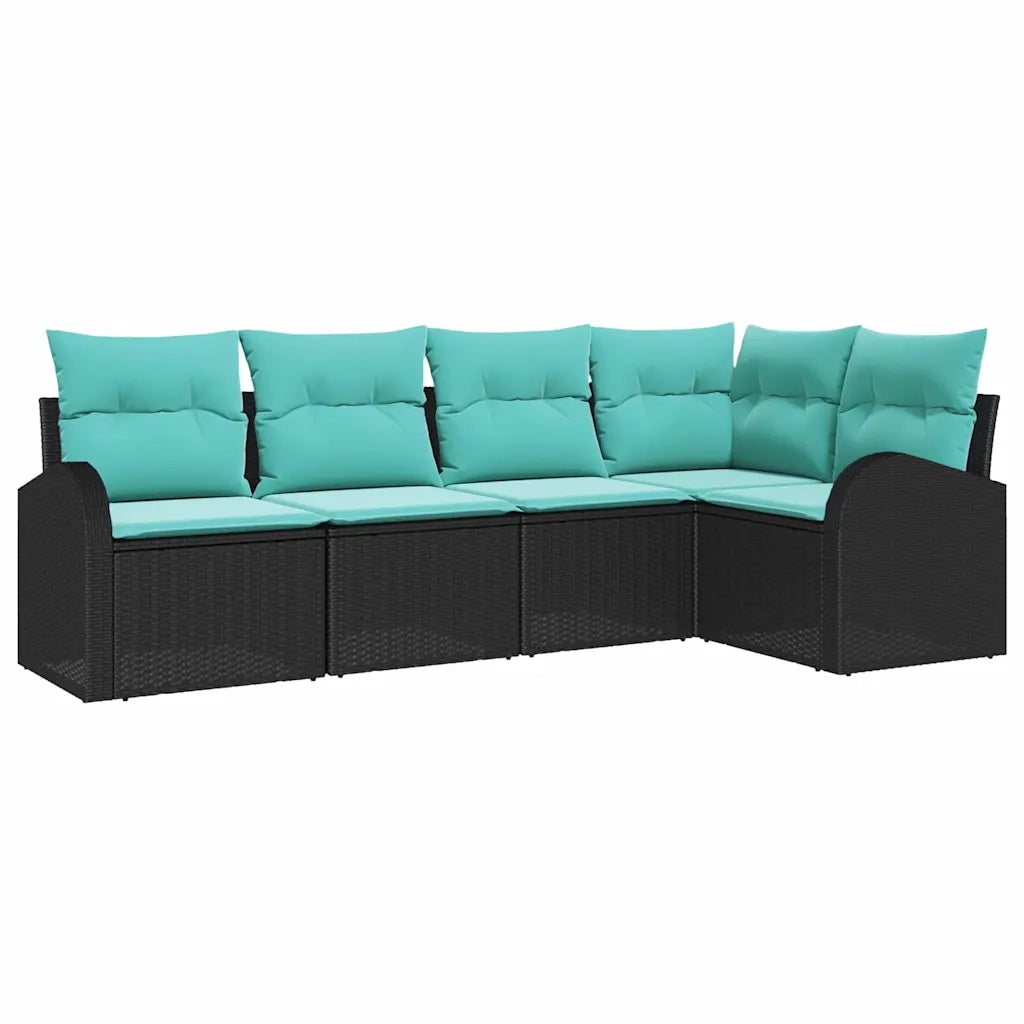 Set Divano da Giardino 5 pcs Nero e Turchese polyrattan 3354715