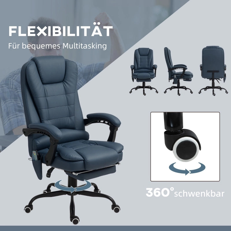 SEDIA UFFICIO Massaggiante 67x67x111-121 cm Pelle Blu