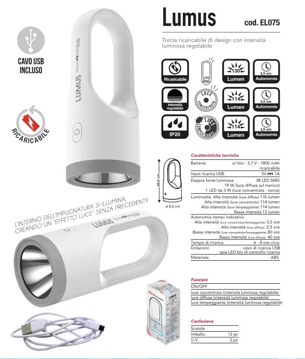 LUMUS - TORCIA RICARICABILE DI DESIGN