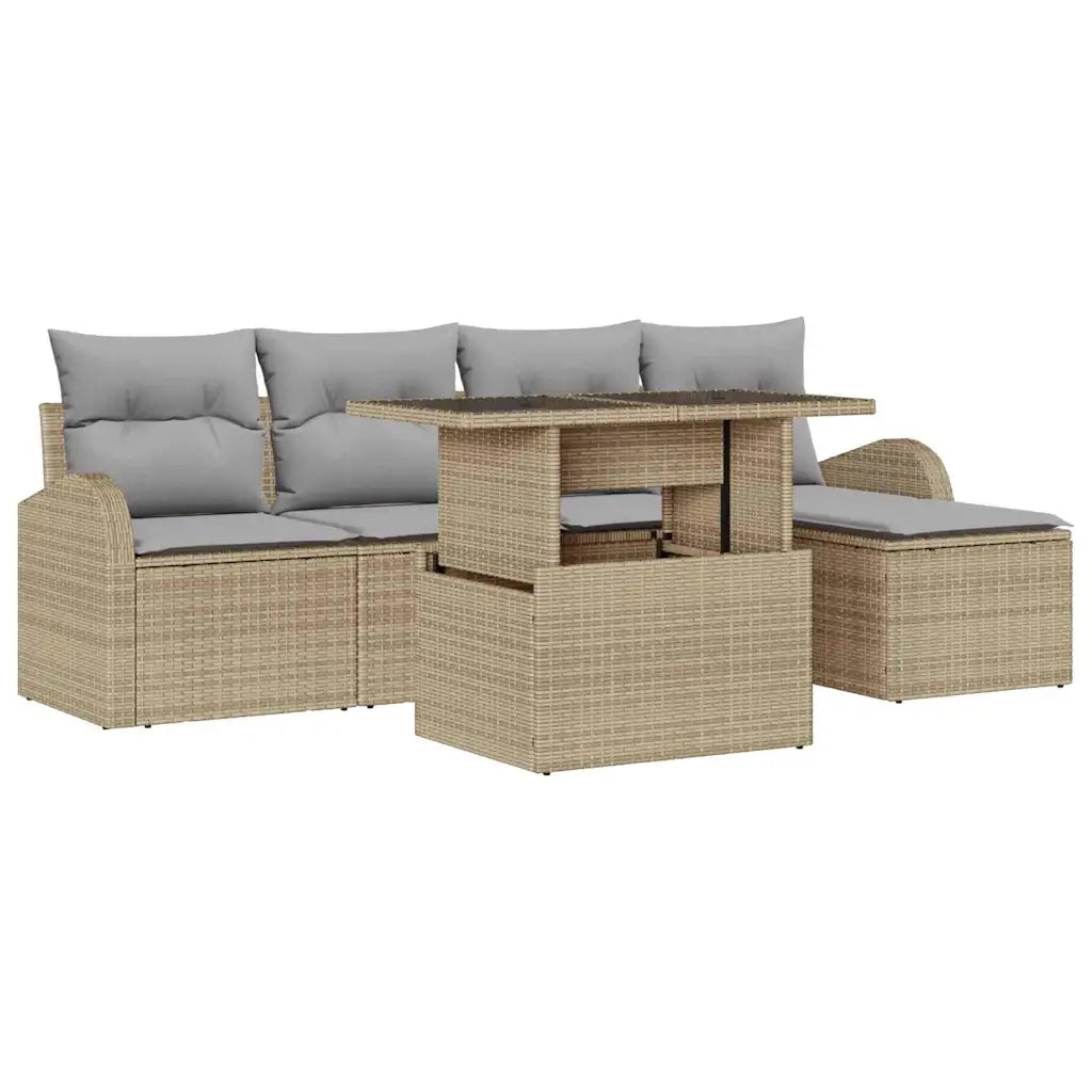Set Divano da Giardino con cuscino 6 pcs Beige Poly Rattan