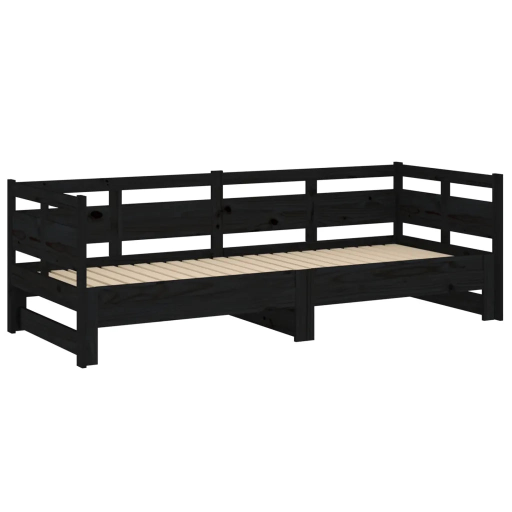 Letto singolo | Letto per adulti | Dormeuse Estraibile Nera in Legno Massello di Pino 2x(90x190)cm