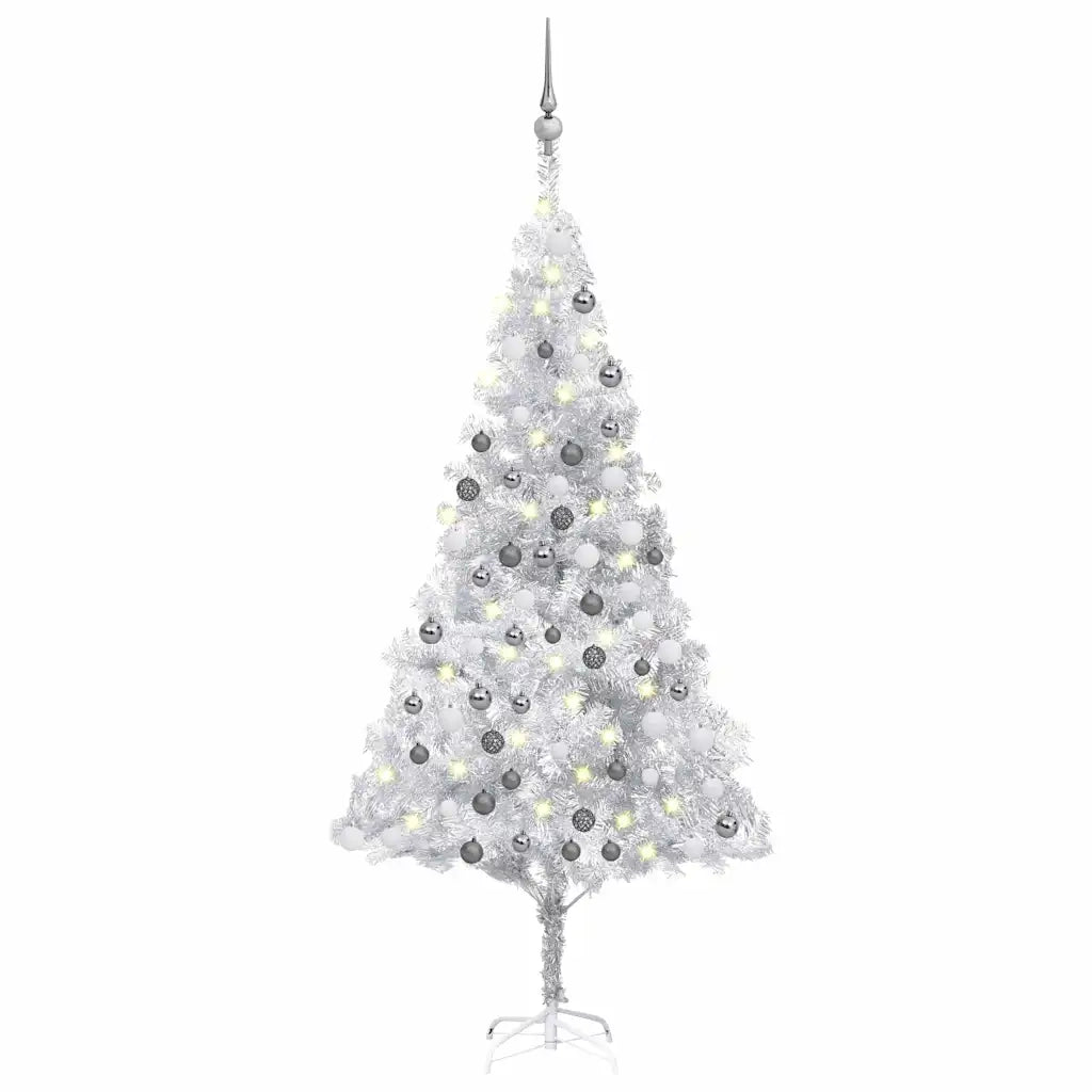 Albero di Natale Preilluminato con Palline Argento 180 cm PET 3077696