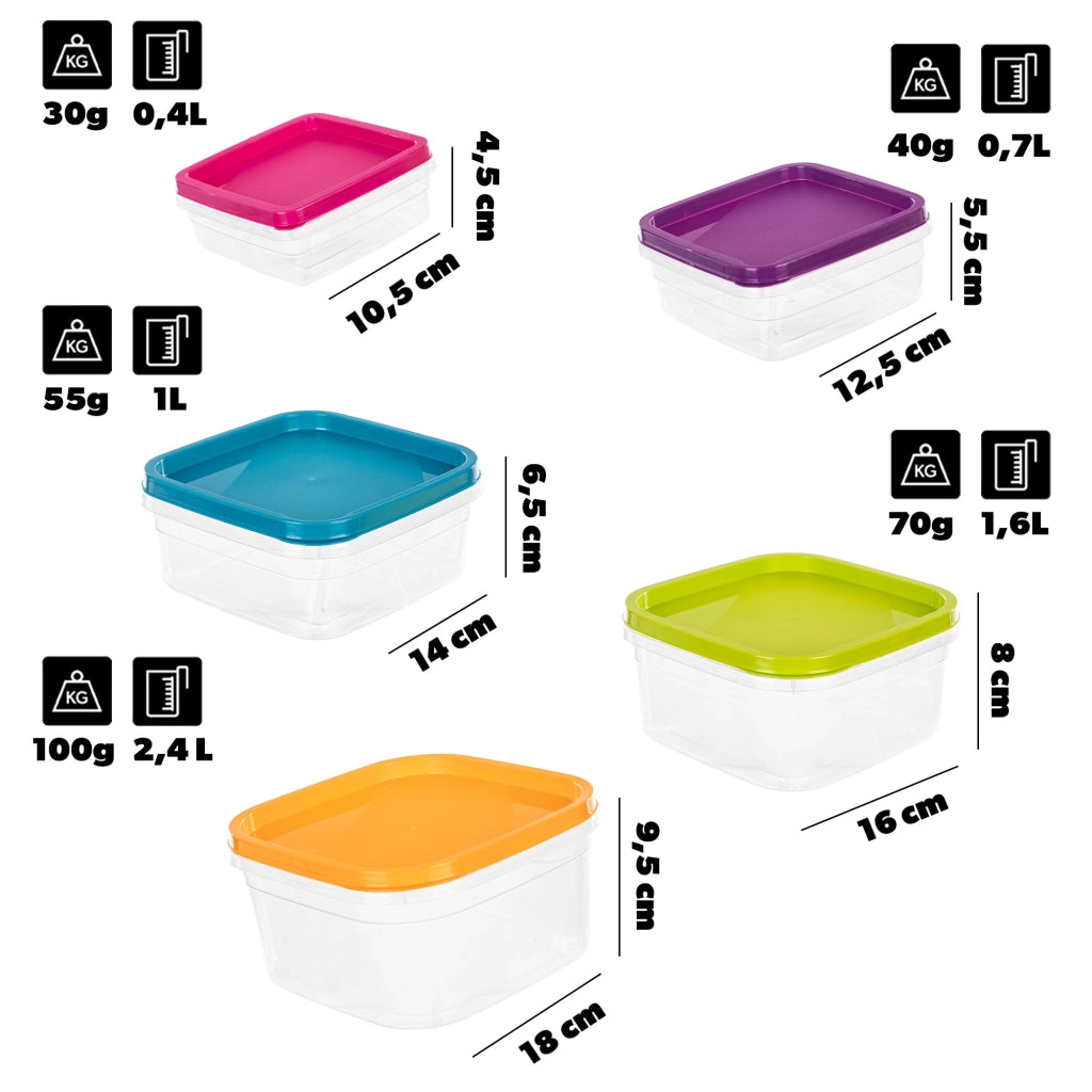 Set di contenitori per alimenti KADAX Scatole per il pranzo in plastica con coperchio da 5 pezzi