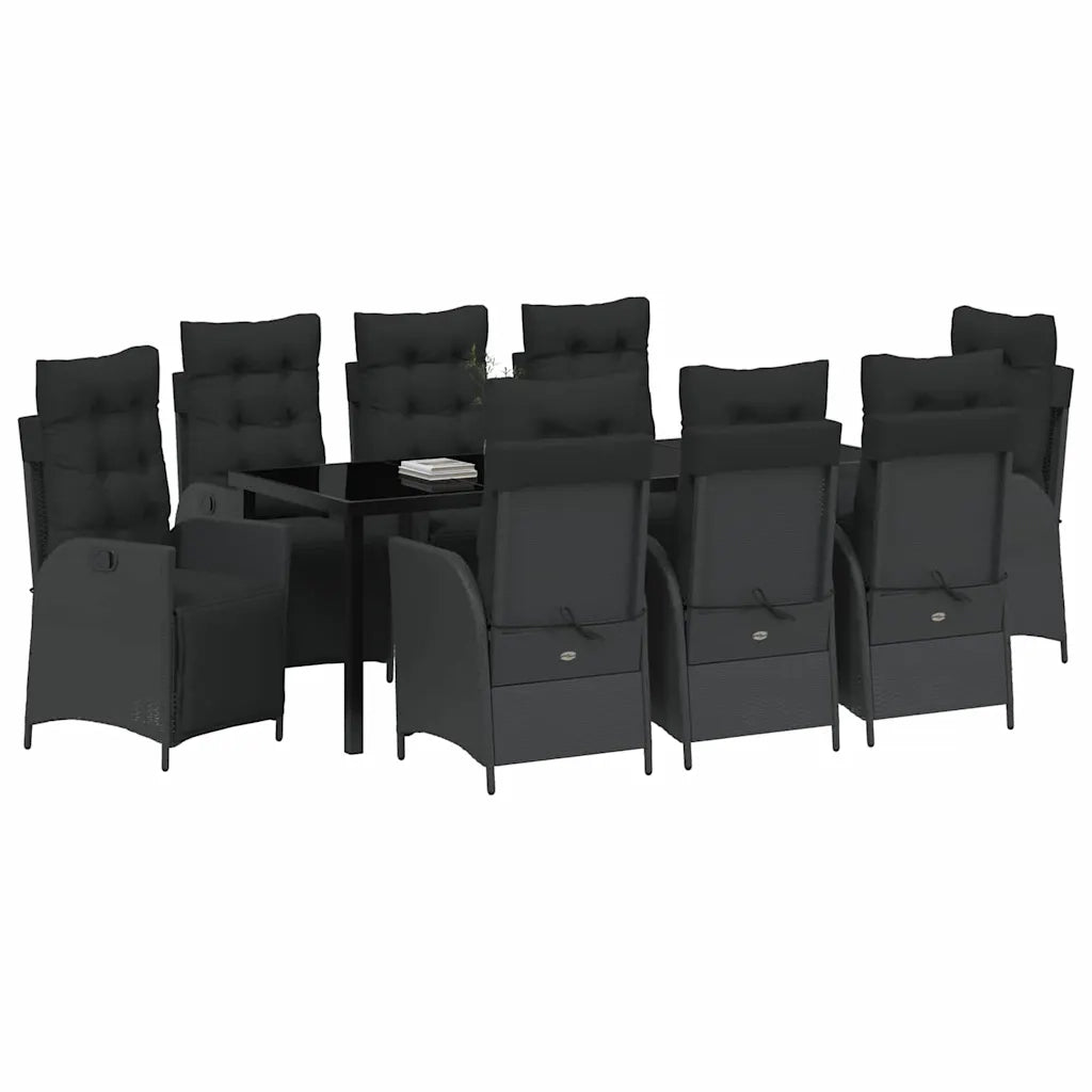 Set da Pranzo per Giardino con cuscino 9 pcs Nero polyrattan 3380539