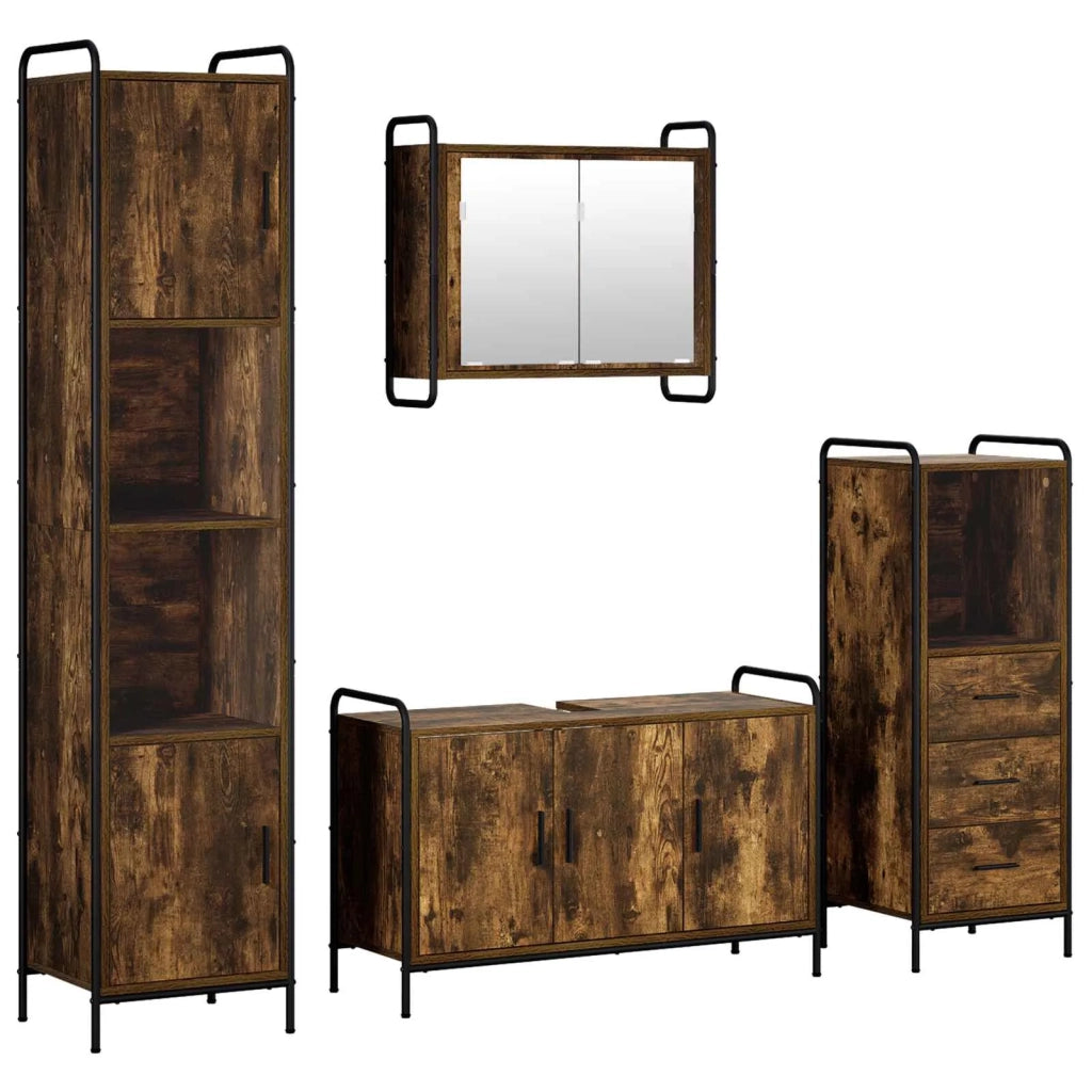 Set di Armadi da Bagno 4 pz Rovere Fumo 40 x 36 x 181 cm 3444623