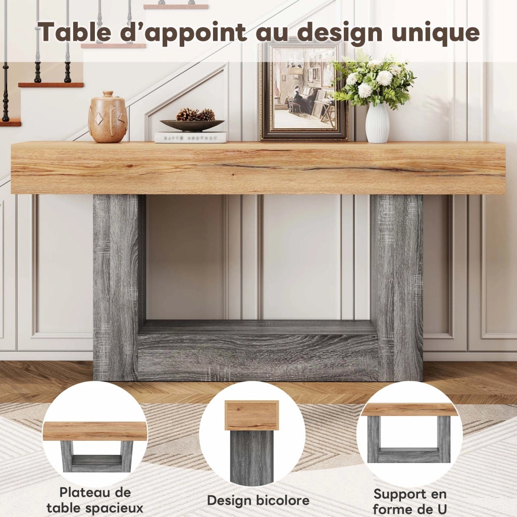 Consolle con piano spesso e ripiano inferiore in truciolare effetto legno naturale 160 × 30 × 82.5 cm
