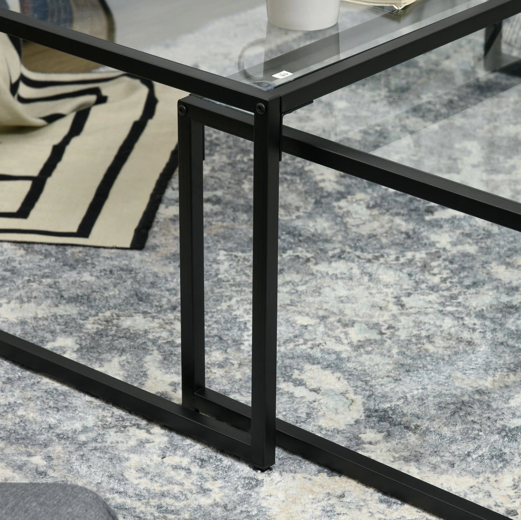 Tavolini da salotto impilabili set di 2 119x56x44,5 cm vetro temprato acciaio nero