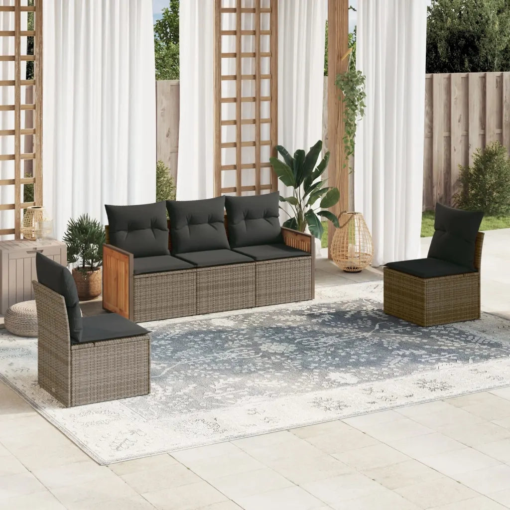 Set Divano da Giardino 5 pz con Cuscini-Sofa da Giardino-Divanetto da esterno Grigio in Polyrattan 792476