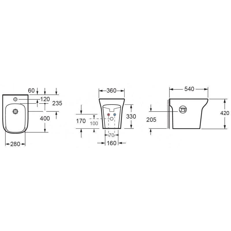 Bidet da appoggio in porcellana GRACE