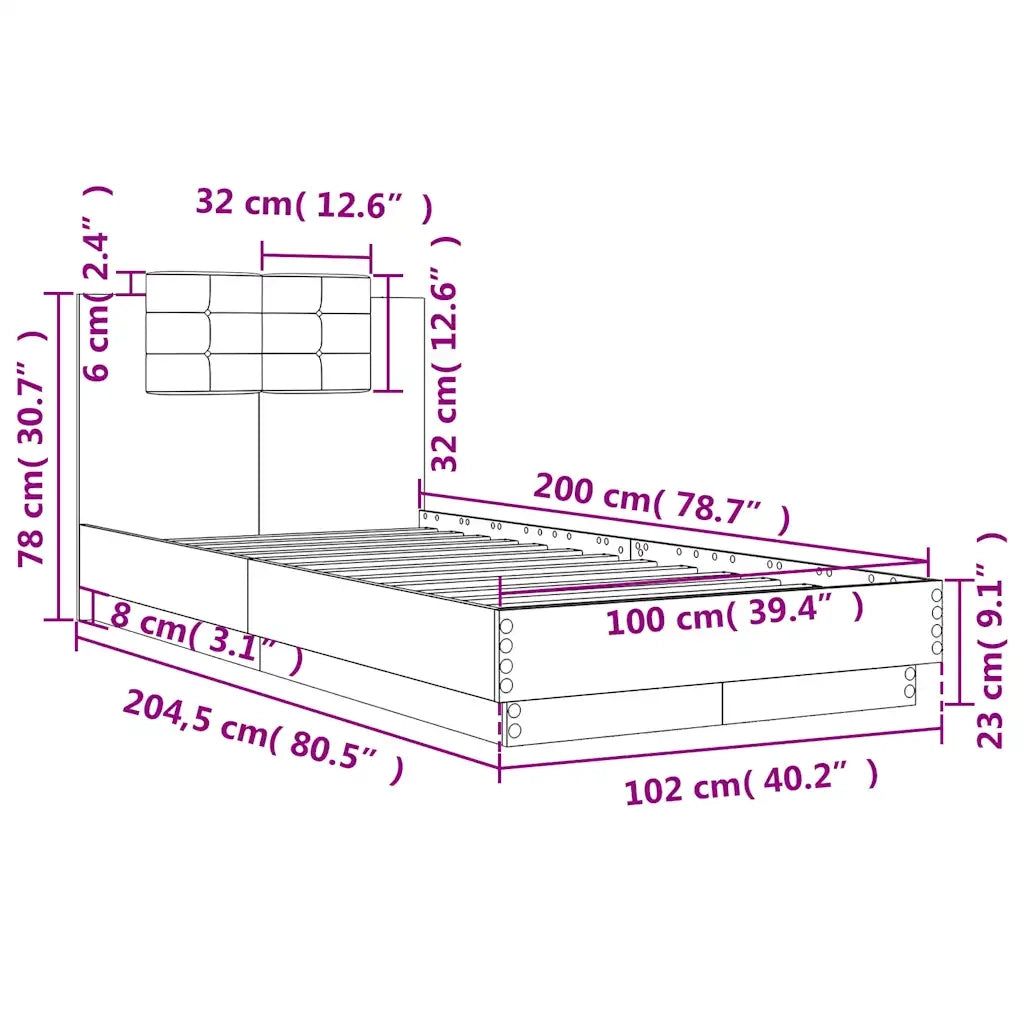 Letto singolo | Letto per adulti | Giroletto Testiera Rovere Marrone 100x200 cm Legno Multistrato