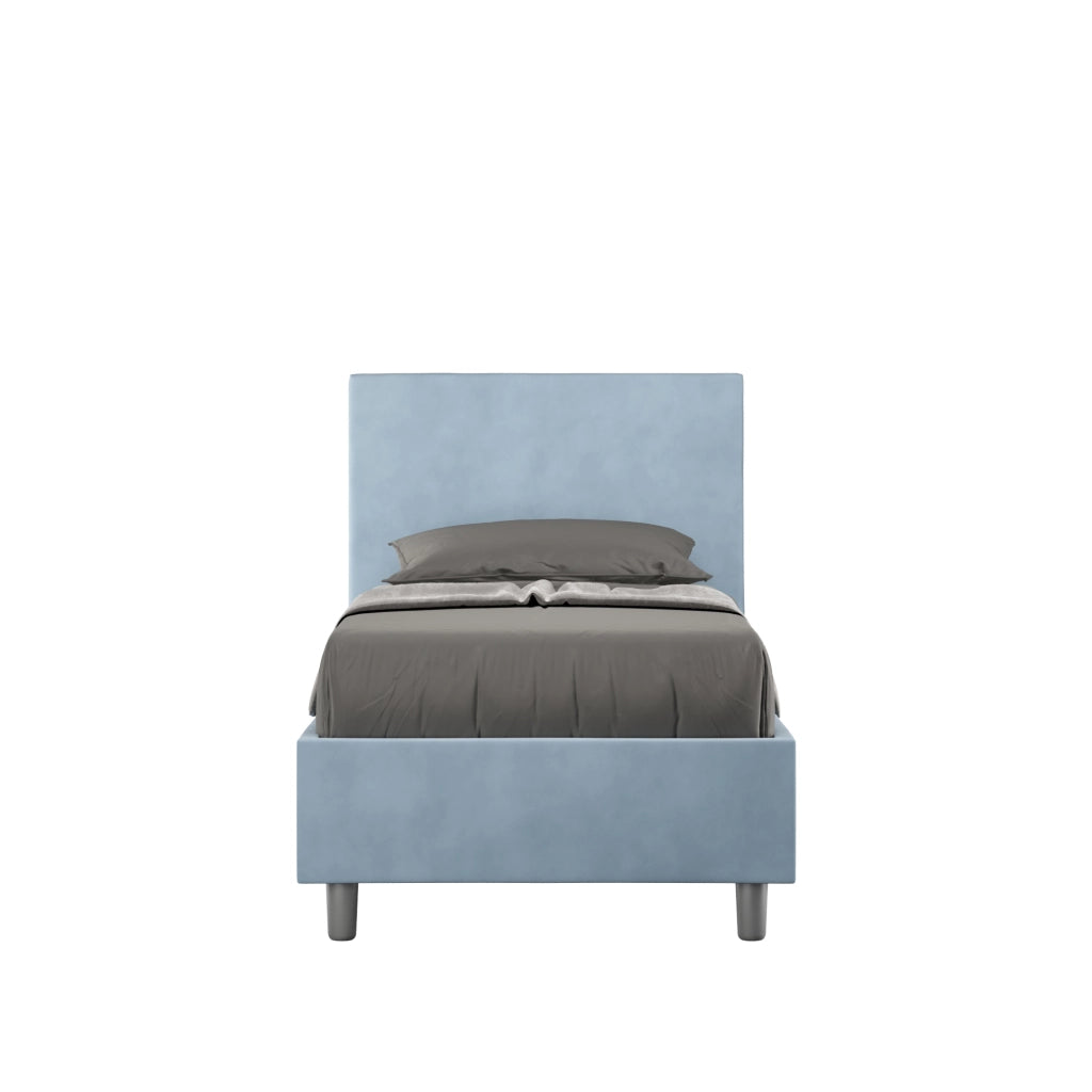 BS COM Letto singolo con rete imbottito 90x190 microfibra azzurro