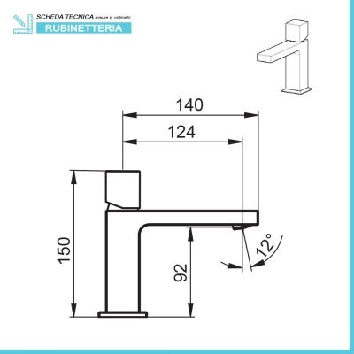 Miscelatore lavabo senza leva cromato lucido  Torre