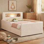 Letto imbottito per bambini 90x200 cm con luce notturna, USB e cassetti