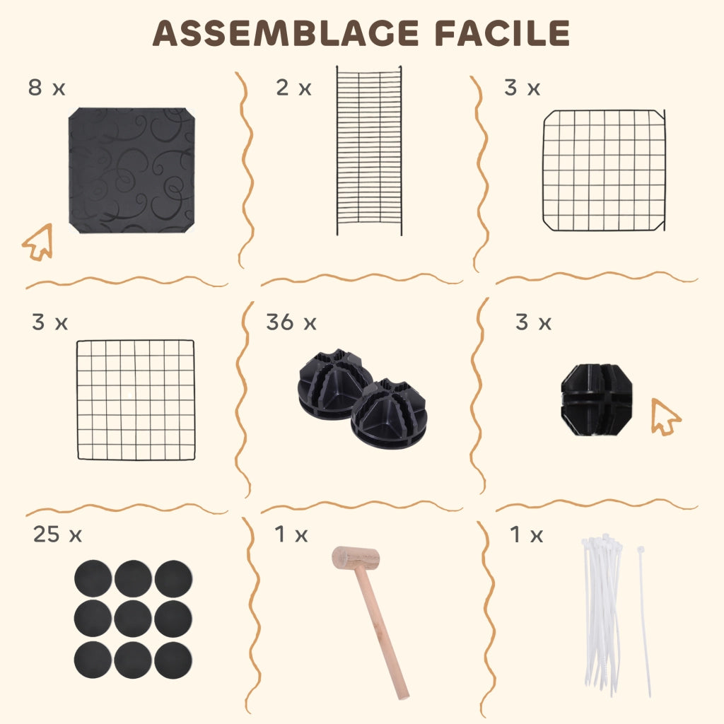 Gabbia per conigli 3 livelli modulabile ¨C zephmum ¨C nero, metallo, 70x70x105