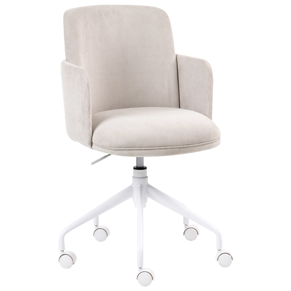 Sedia da ufficio in velluto a coste beige chiaro girevole con braccioli regolabile in altezza
