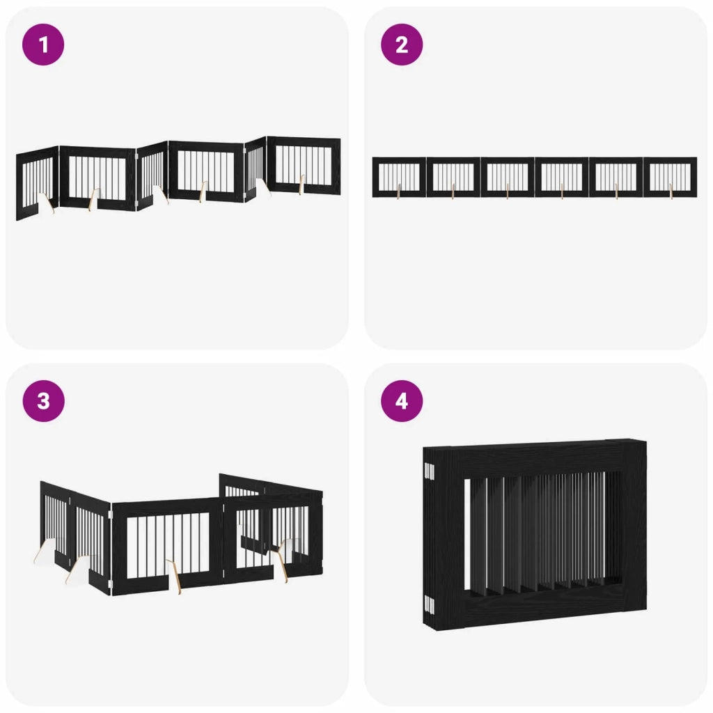 Cancello per cani pieghevole con supporti 6 pz Rovere Nero 892139