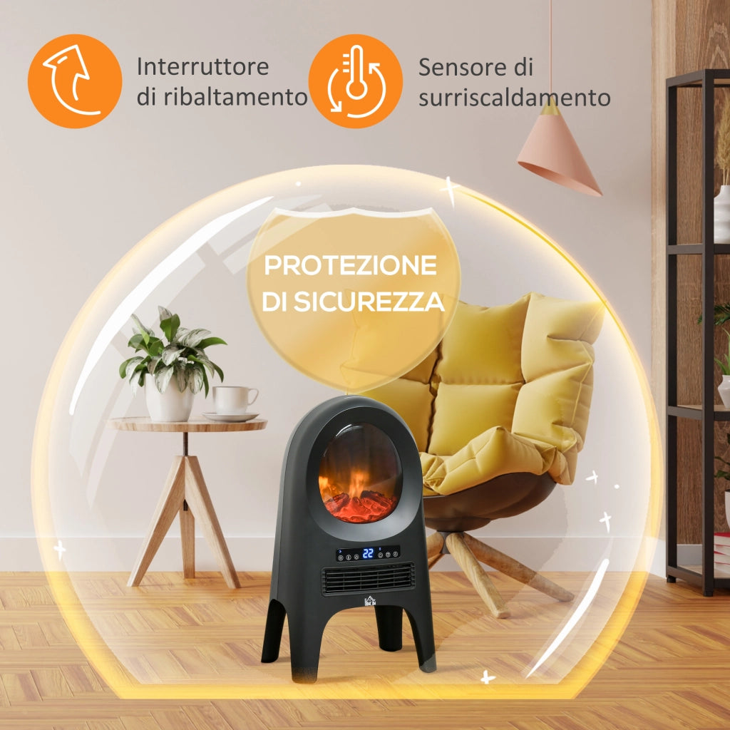 Termoventilatore Elettrico con 3 Modalità di Riscaldamento e Temperatura Regolabile, Stufetta per Casa e Garage, 33.7x25.5x60.4 cm, Nero
