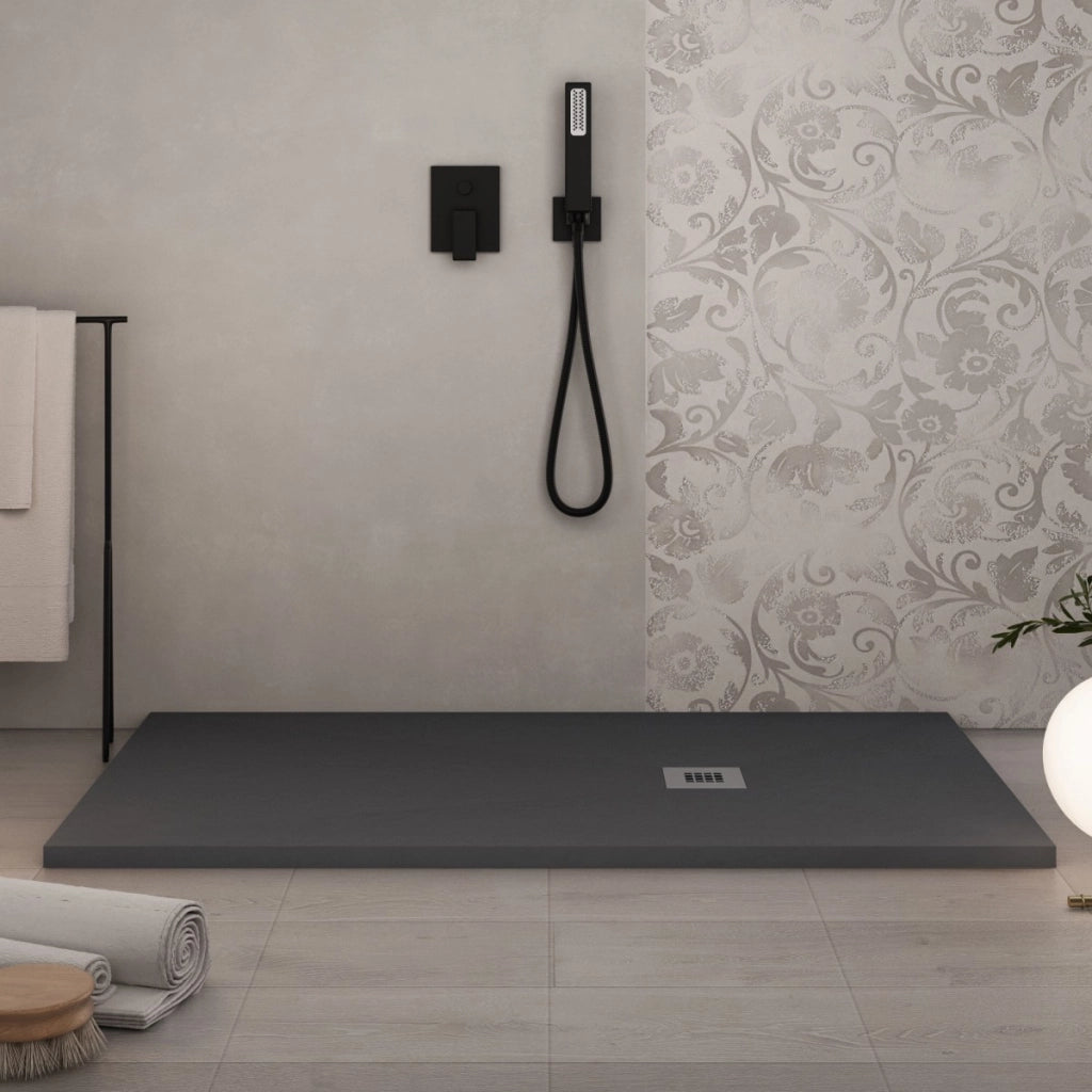 Piatto doccia in marmo resina grigio scuro pietra cemento plus, misura 80x80