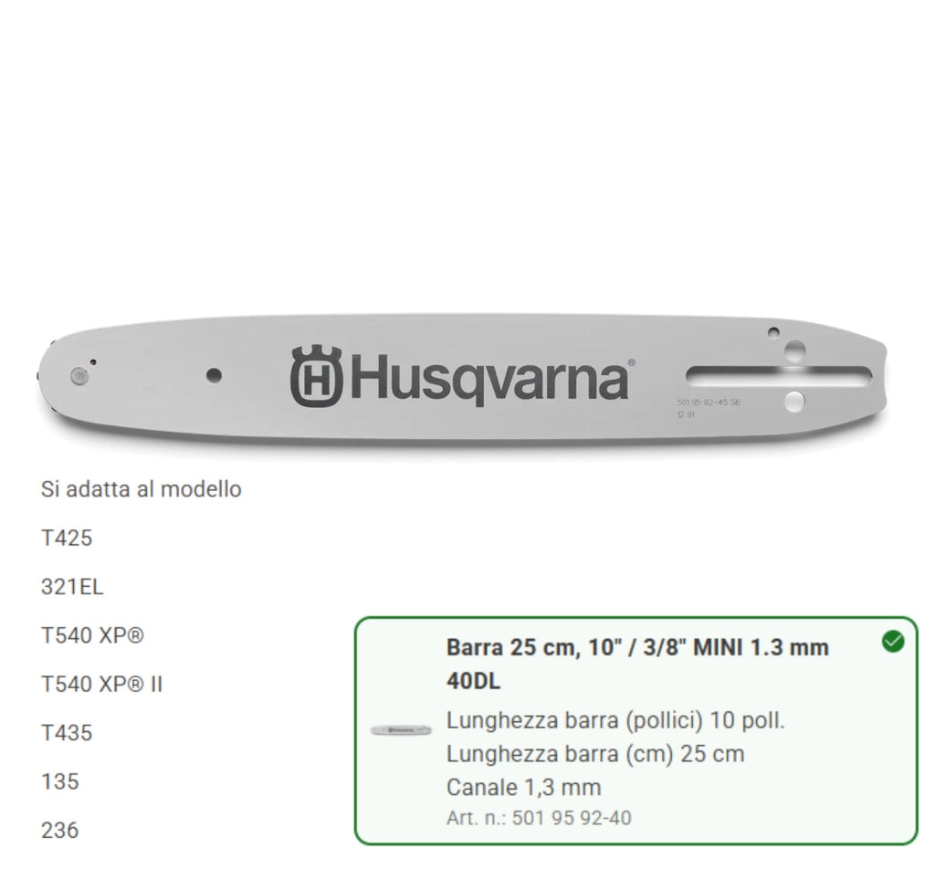 501959240 Barra 25cm 3/8 10" Mini 1.3mm 40DL