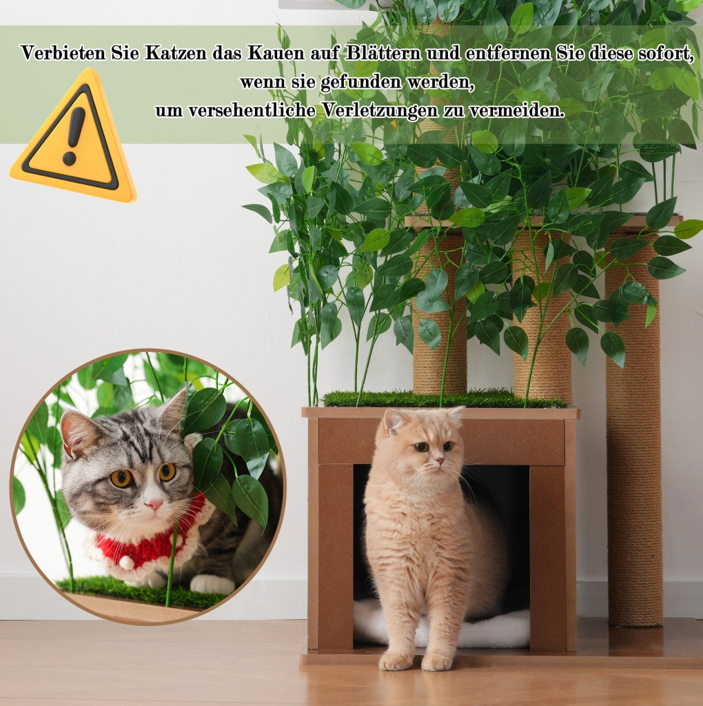 Tiragraffi per gatti ad albero 60x45x158 cm con 3 piattaforme in MDF; verde