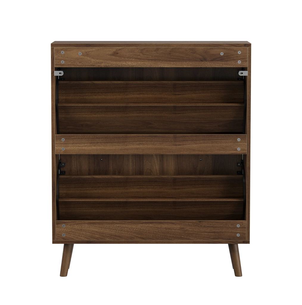 Scarpiera a 2 vani a ribalta 80x24x95 cm in MDF e truciolare color noce