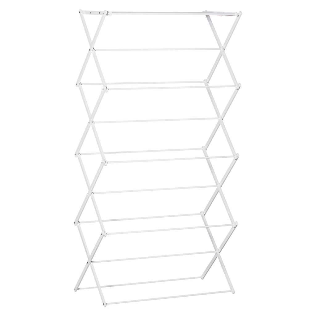 Stendino verticale pieghevole a 8 livelli con 10 aste e ripiano superiore bianco 74 × 35 × 144 cm