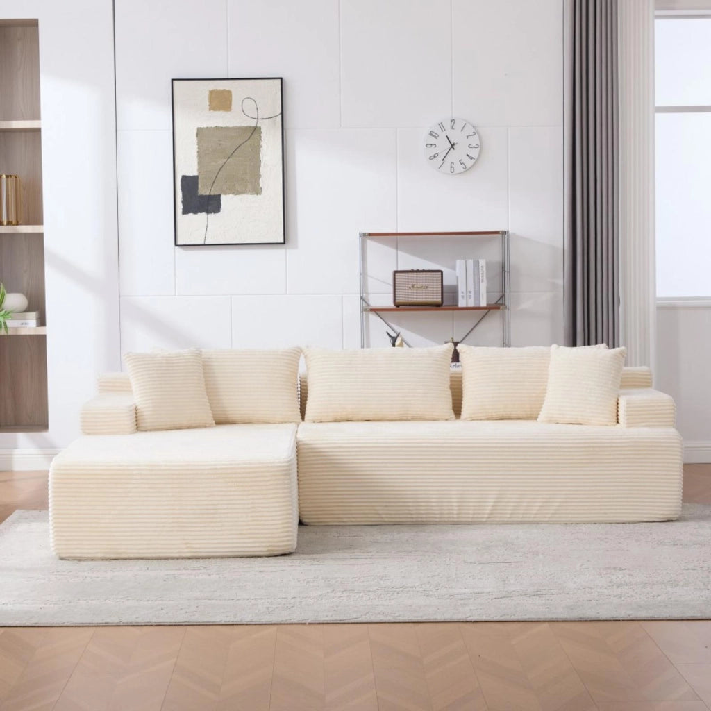 Divano compatto, divano modulare, tessuto chenille, schiuma ad alta elasticità 30D, base antiscivolo, 4 posti, beige