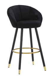 Sgabello Bar Prague in Velluto Nero e Legno - 55x56x104 cm - Gambe con Dettagli Dorati e Poggiapiedi Circolare, Stile Glam Elegante