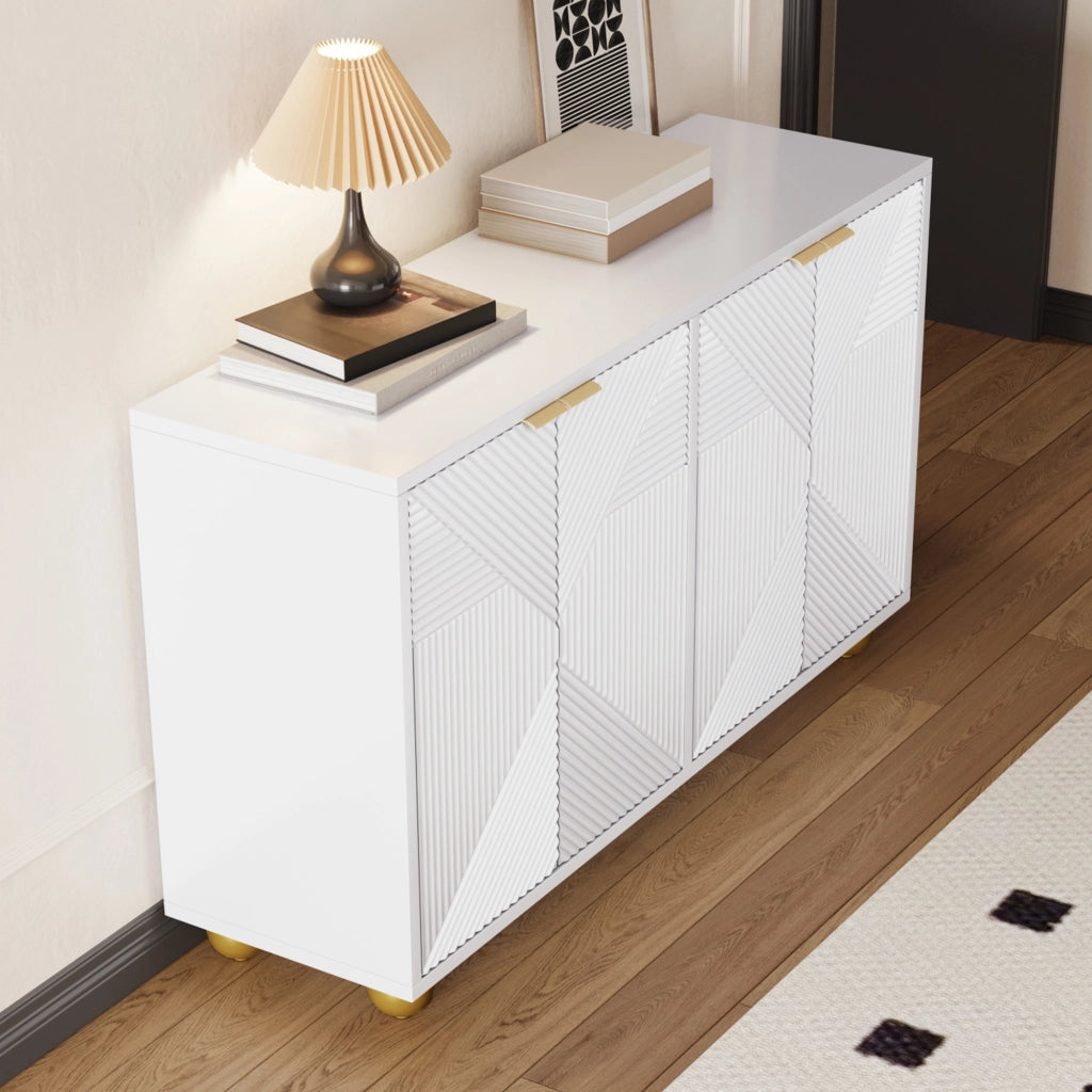 Credenza bianca a quattro ante 120 x 35 x 71;5 cm in MDF con gambe sferiche
