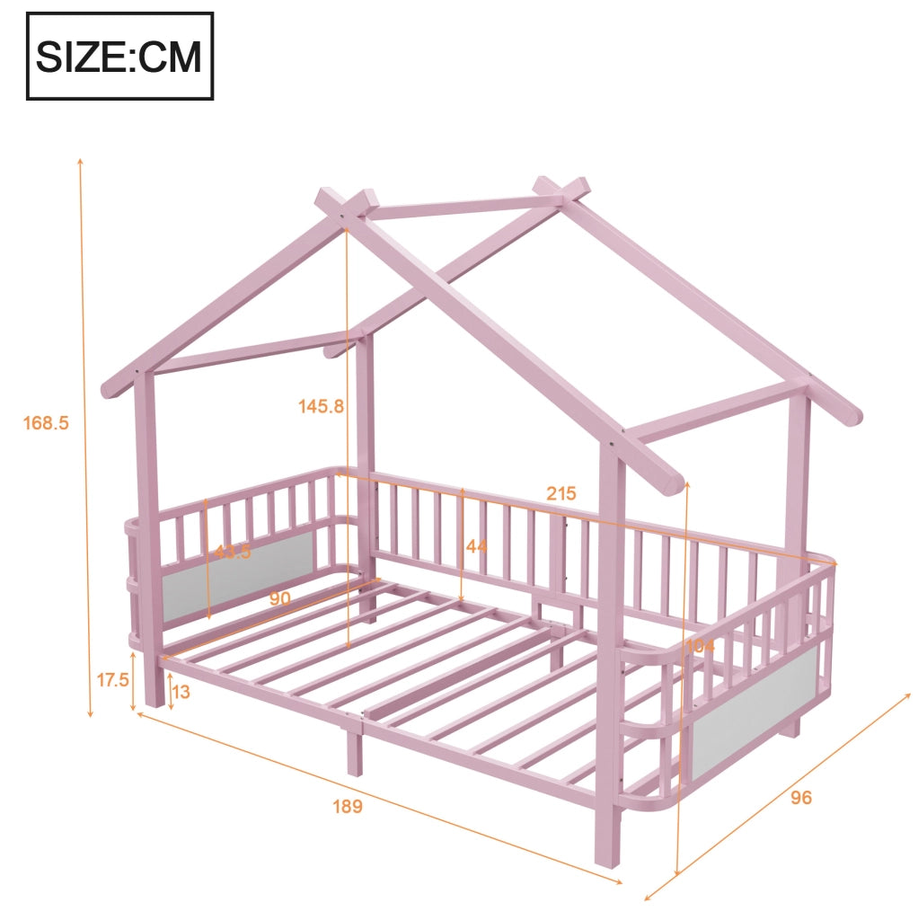 Letto per bambini in metallo rosa a casetta 90 x 200 cm con sponde di sicurezza