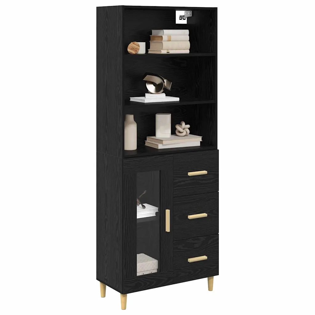 Credenza | Madia | Buffet da pranzo | Armadio da pranzo Rovere Nero 69,5 x 32,5 x 180 cm Legno multistrato
