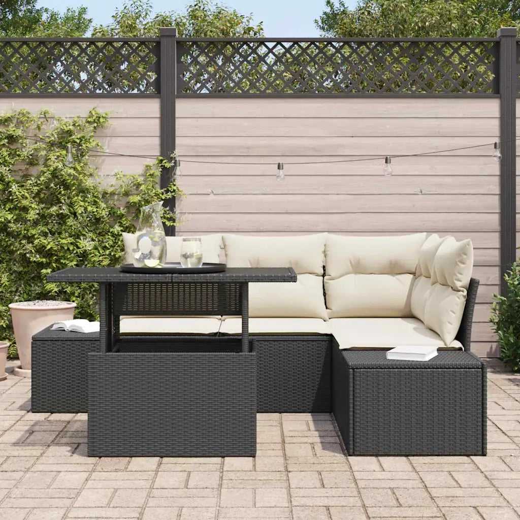 Set Divano da Giardino con cuscino 5 pcs Nero polyrattan