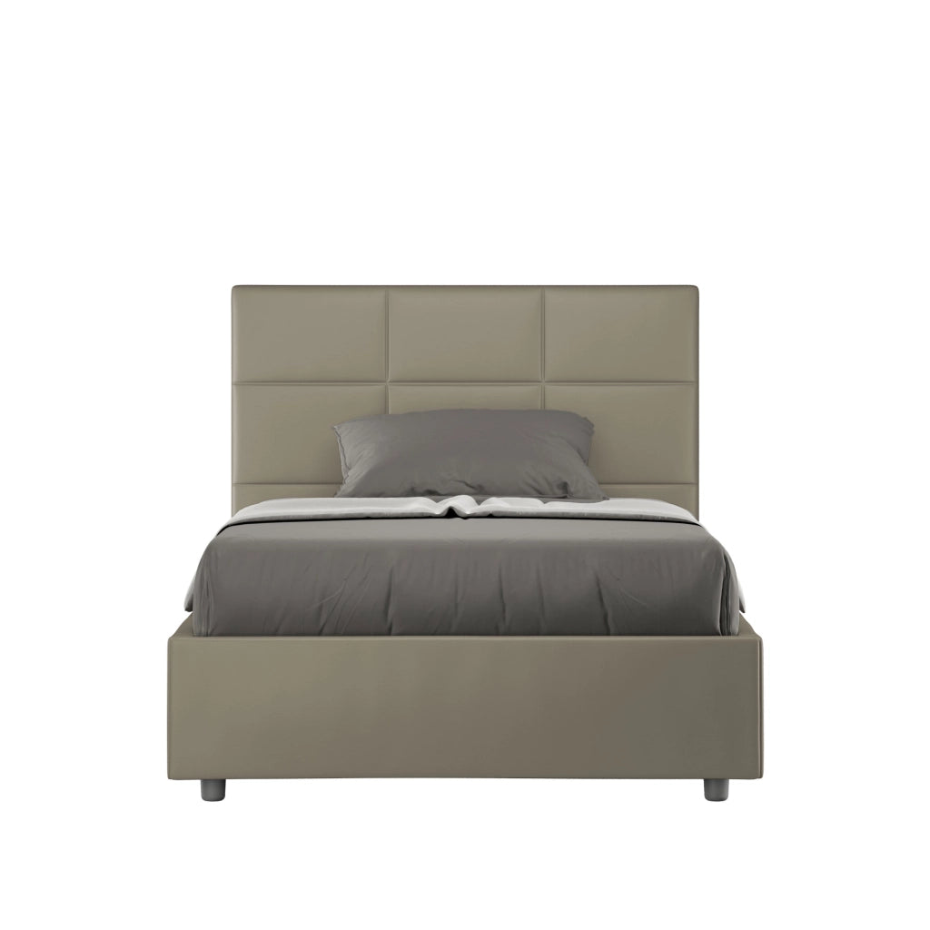 BS COM Letto una piazza e mezza contenitore imbottito 130x210 similpelle cappuccino