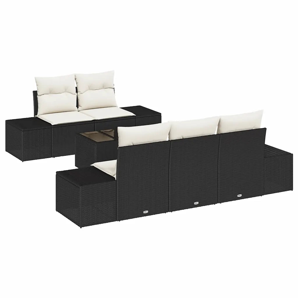 Set Divano da Giardino 6 pcs Nero e Crema polyrattan