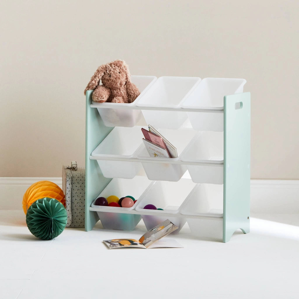 Contenitore per giocattoli con 9 scomparti, verde celadon