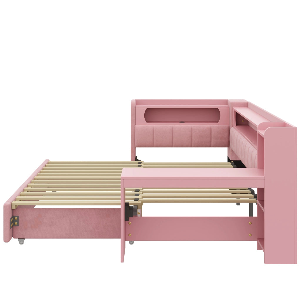 Letto imbottito con LED e giroletto estraibile ¨C Minimal ¨C Rosa velluto 90x200 cm