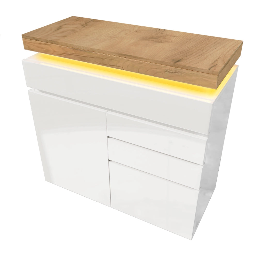 Mobile contenitore 115x110 cm bianco lucido con LED e cassetti HOMVRA