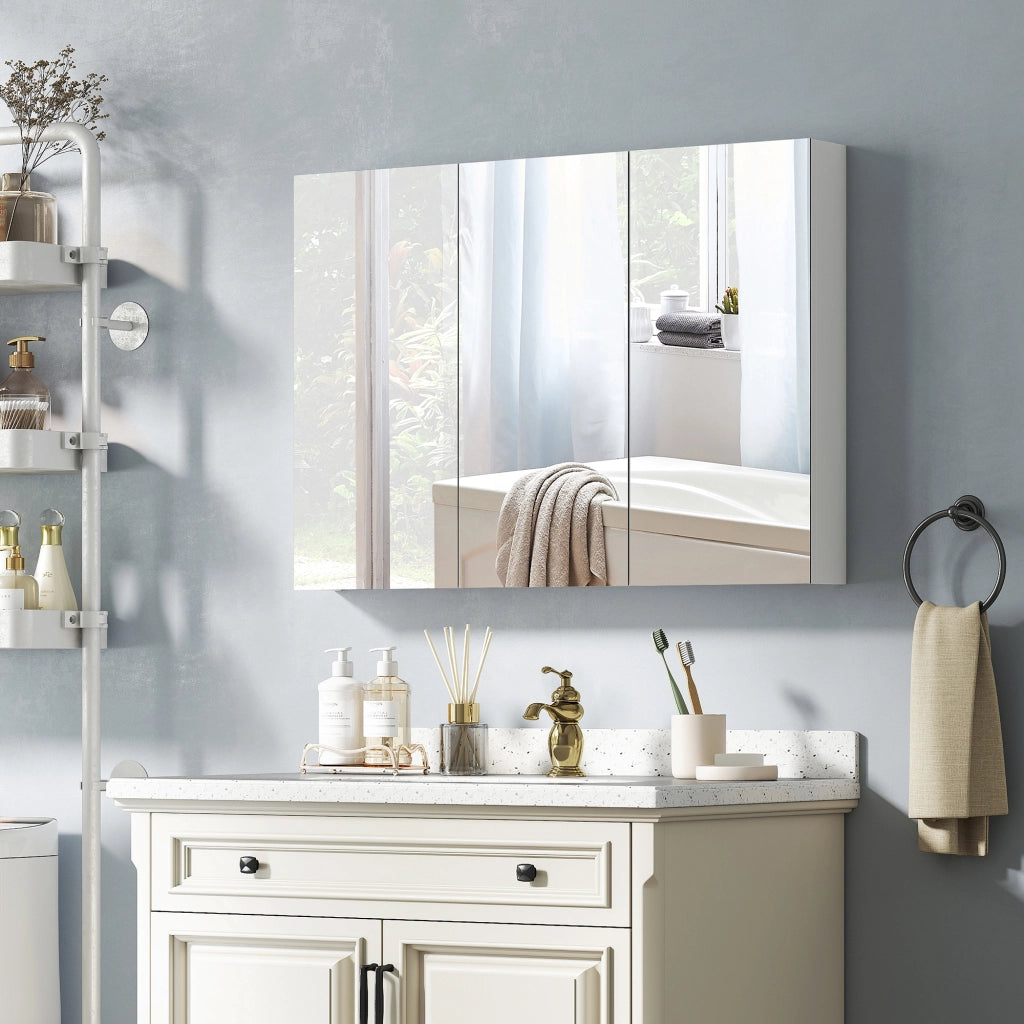 Armadio da bagno con specchio ¨C zephmum ¨C bianco 91.5x11.5x65cm